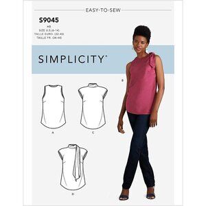 Simplicity Pattern S9045 R10429 Pullover Tops Neck Tie Detail Size 14-22 UNCUT